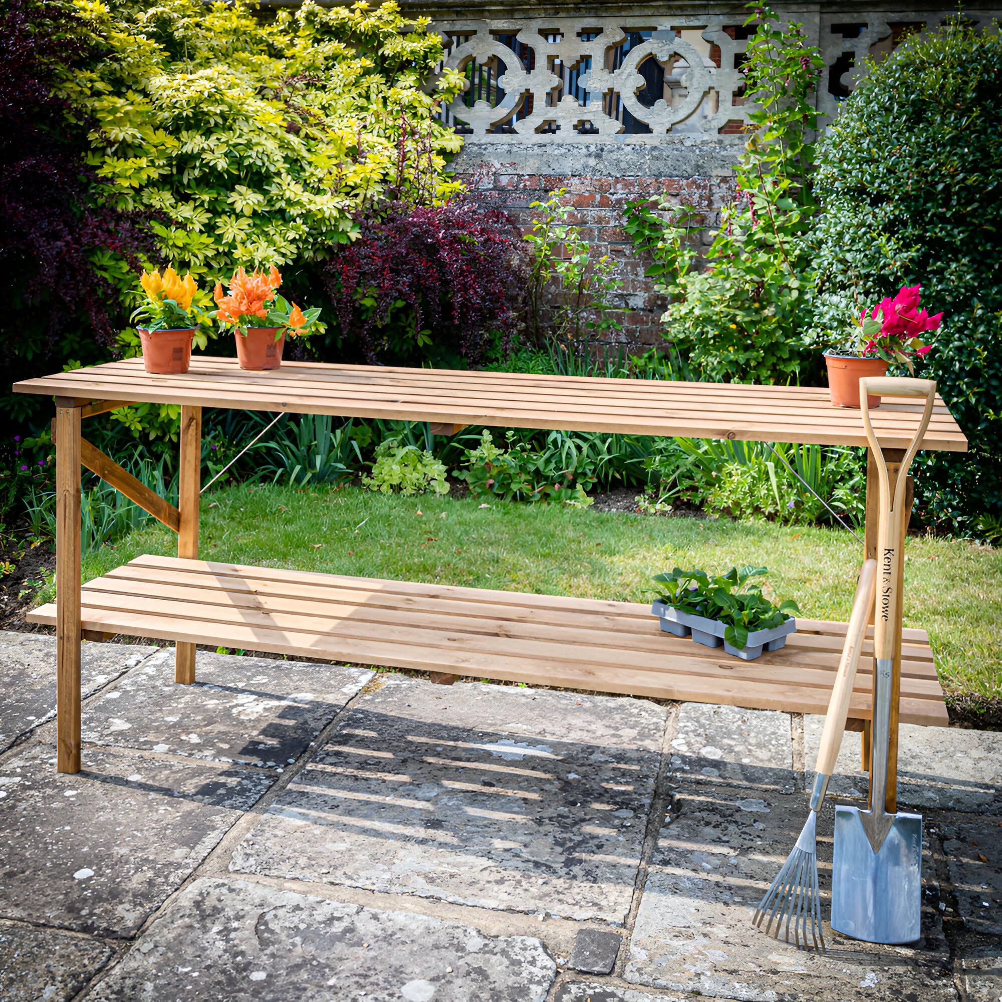 Lacewing 2 Tier 6ft Collapsible Wooden Staging for Garden